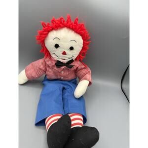 Vintage Raggedy Andy Style Cloth Doll Red Yarn Hair 16” Handmade Plush Toy